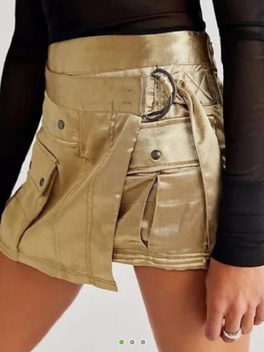 Gold satin free people skirt with cargo details and belt